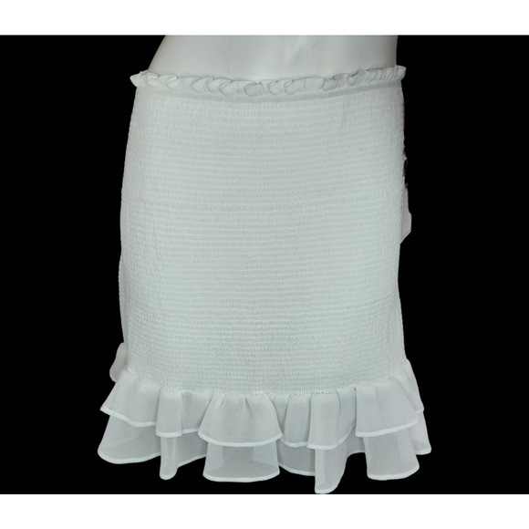1. State Smocked Double Ruffle Hem Mini Skirt In White Women's Size Small NWT - Picture 1 of 11